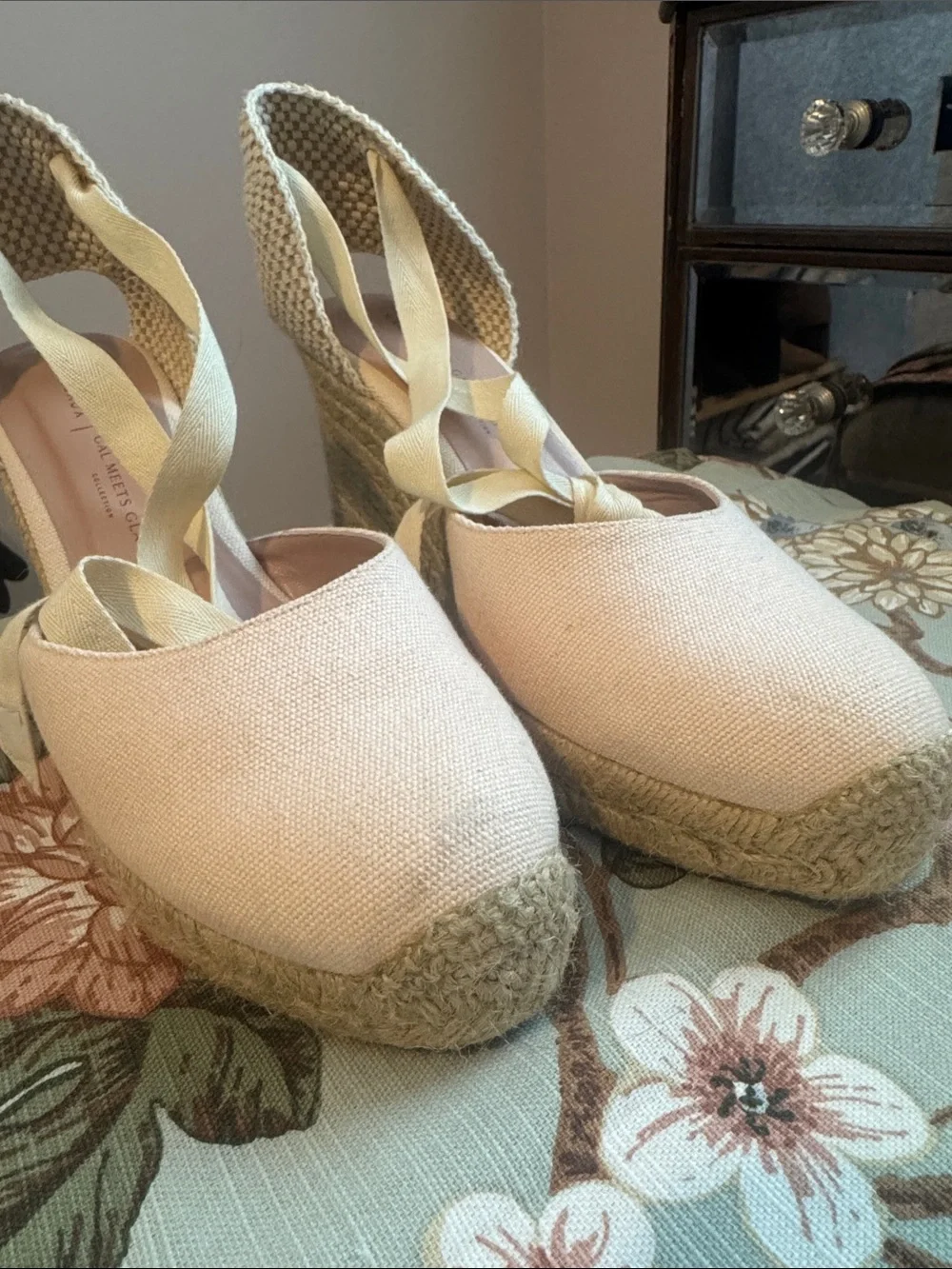 Margaux Cream Espadrille Wedge Sandals with Tan Jute